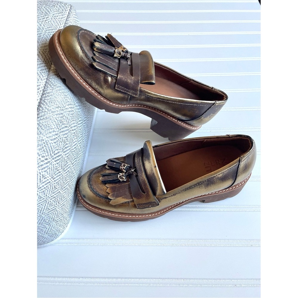 Naturalizer Chunky Tassel Loafer Sz 8 Metallic Bronze Platform Block Heel Y2K